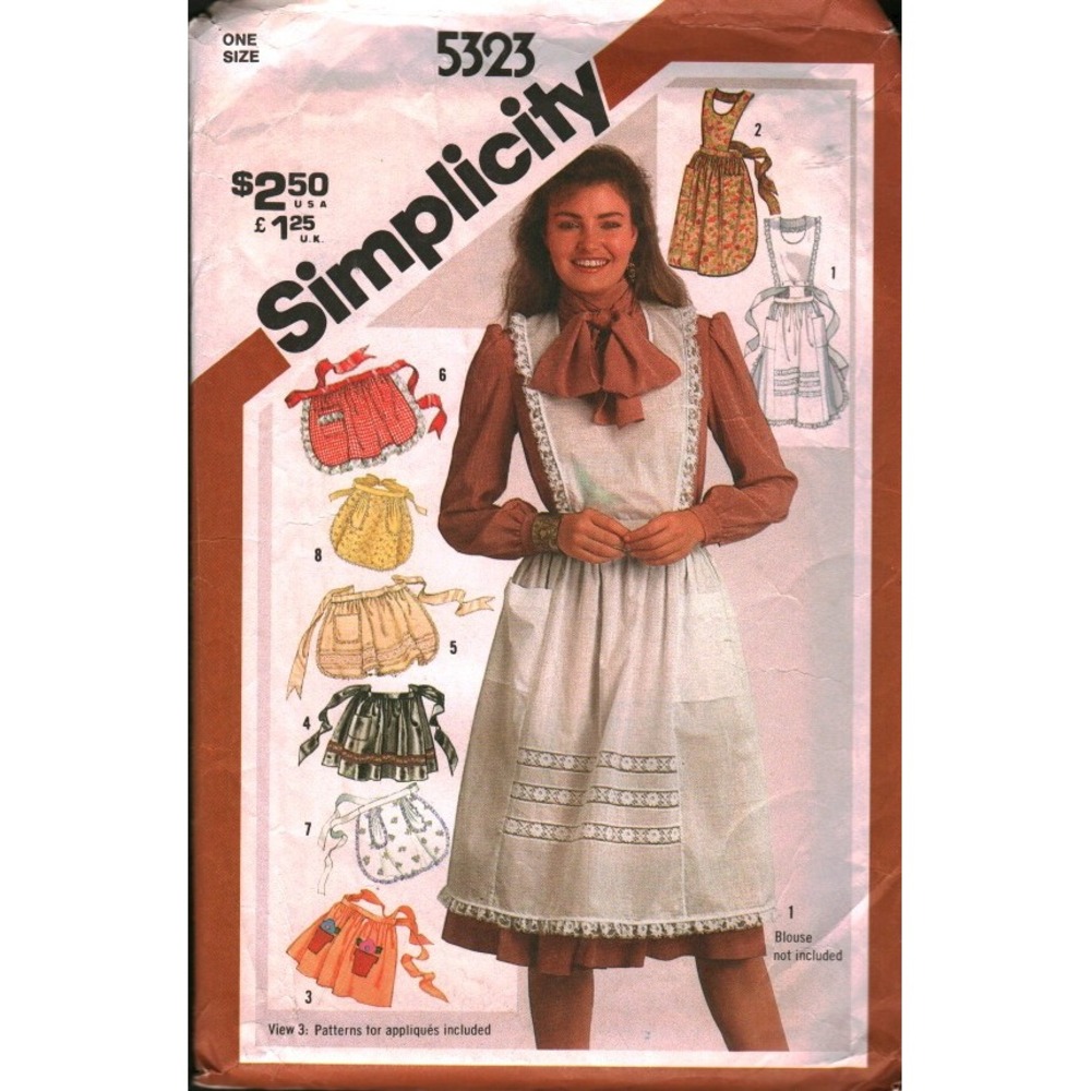 Vintage Simplicity 5323 Misses Apron Sewing Pattern One Size 8 Views Retro 1980s